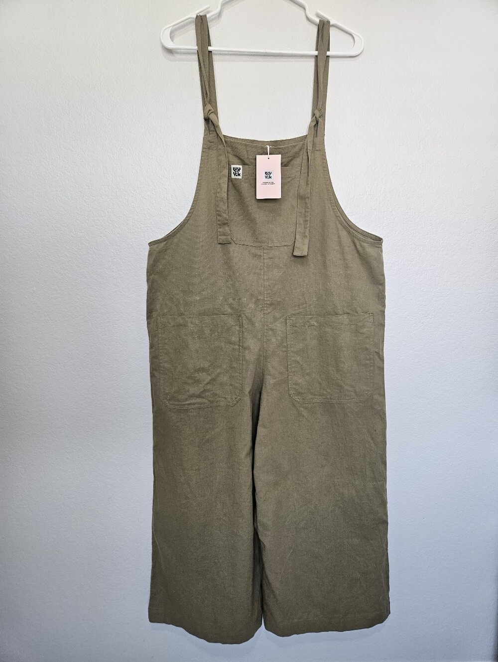 NWT Lucy & Yak | Jenny Wide Leg Cotton Linen Dungaree Olive Green Women US 12R - Picture 4 of 8